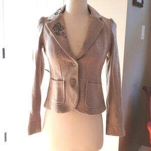 Old Navy Embellished Herringbone Ivory and Tan Blazer Jacket XS